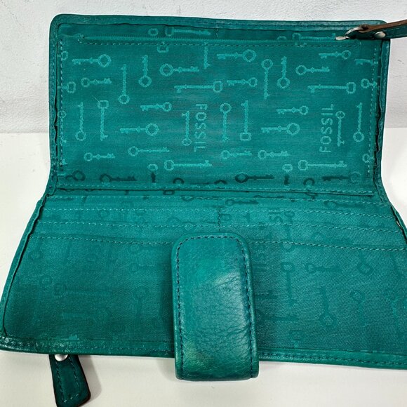 Fossil Birdhouse Wallet Teal Green Snap Button Credit Cards Bill Coins ID - Picture 10 of 13